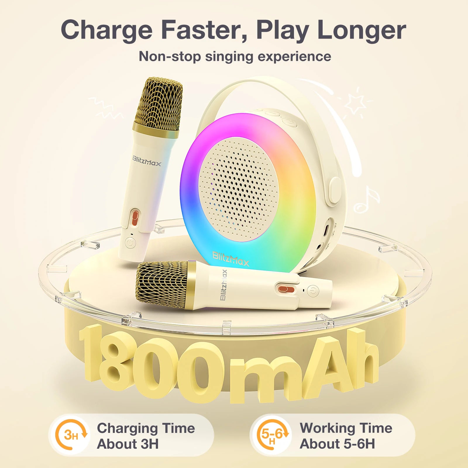 Blitzmax BM-K10 Kids Karaoke Machine Mini Portable Bluetooth Speaker with 2 Wireless Microphones RGB Colorful Light Karaoke Toys Gifts Speaker for Home Party Birthday