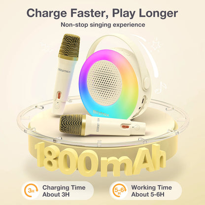 Blitzmax BM-K10 Kids Karaoke Machine Mini Portable Bluetooth Speaker with 2 Wireless Microphones RGB Colorful Light Karaoke Toys Gifts Speaker for Home Party Birthday