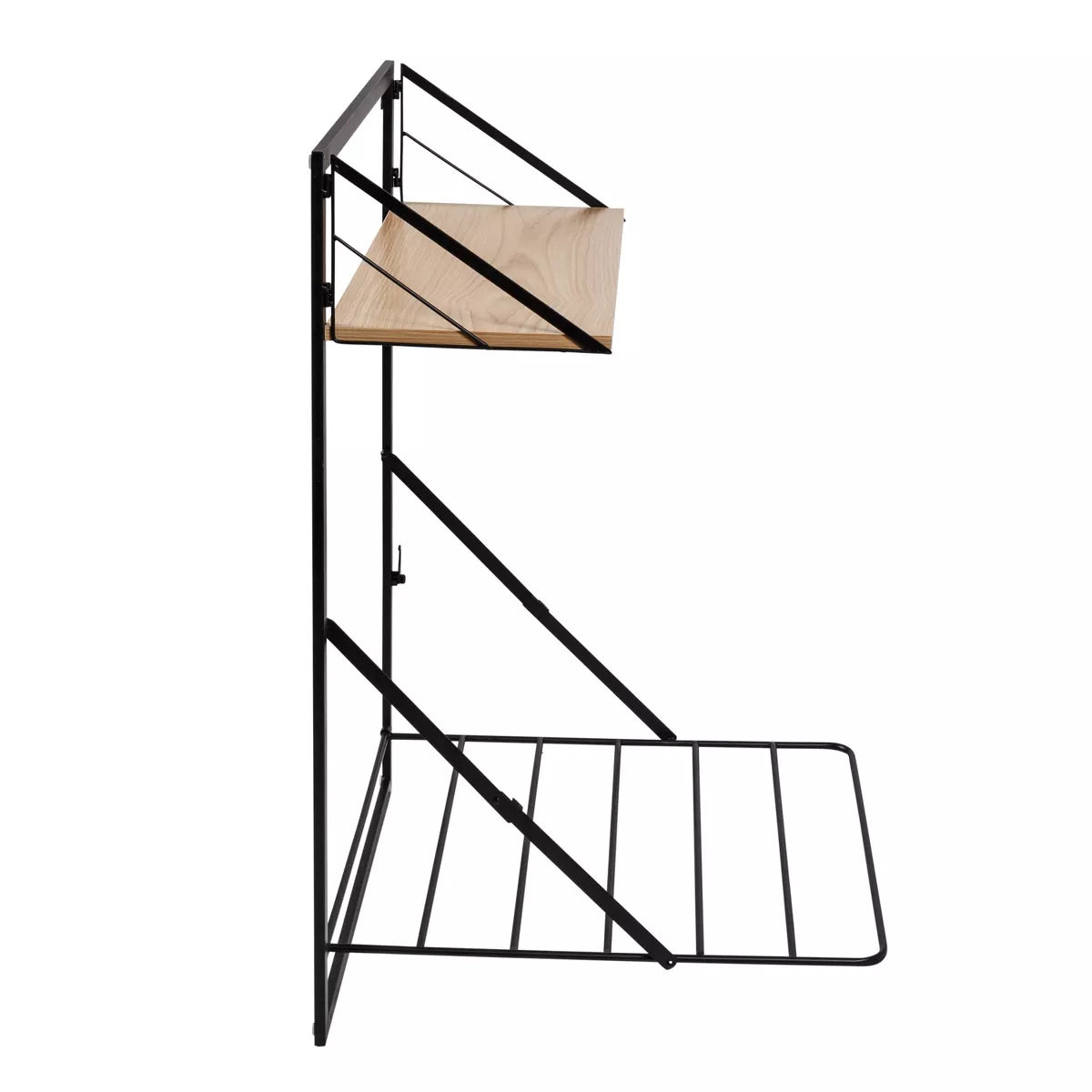Collapsible Laundry Shelf and Drying Rack Combo in Light Oak, Steel Construction, 65 Lb Capacity