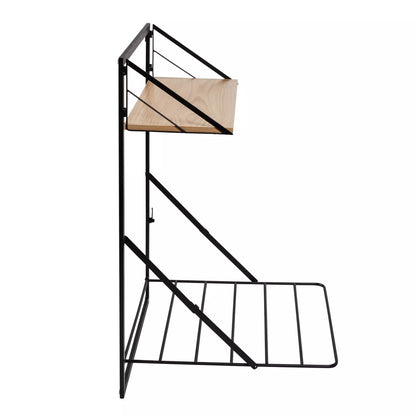 Collapsible Laundry Shelf and Drying Rack Combo in Light Oak, Steel Construction, 65 Lb Capacity
