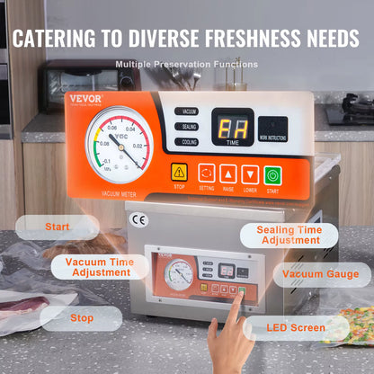 DZ-260A Chamber Vacuum Sealer with 15.7" Sealing Length Vacuum Packing Machine for Home Wet Foods Meats Marinades