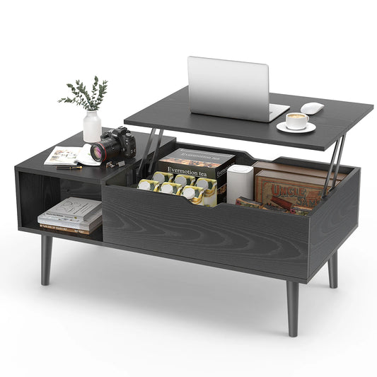 JHK Lift Top Coffee Table for Living Room - 39.37" x 19.7" Adjustable Wood Table with Storage Shelf