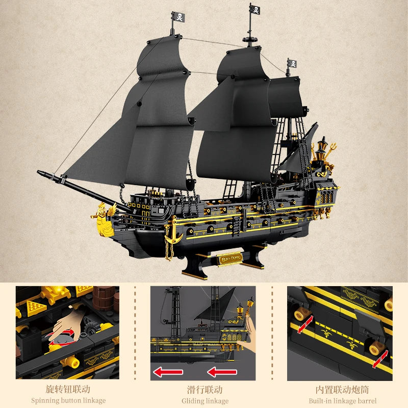 2076-Piece Pirate Ship Building Blocks Model - DIY Assembly Educational Sailboat Ornament for Kids and Adults