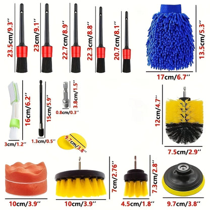 Car Detailing Tool Set: Scrubber Drill, Detailing Brushes, Air Conditioner Vent Cleaner, Towel, and Polisher