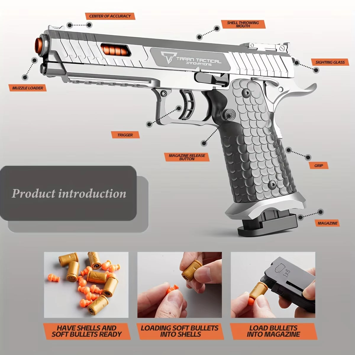 Soft Bullet Gun Toy (1Pc Gun + 8Pcs Shell + 20Pcs Bullet)Educational Model Pistol Shooting