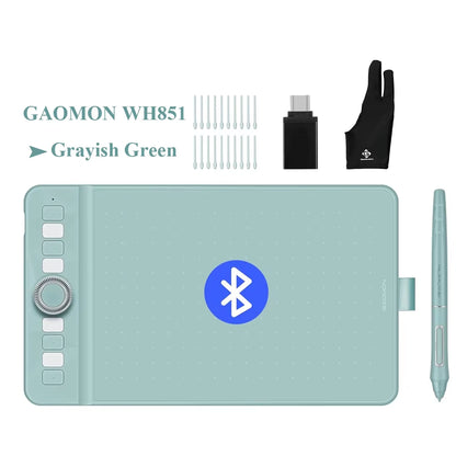 GAOMON WH851 Wireless Graphics Tablet Bluetooth 5.0 Connection 16K Levels Pen Pressure 8X5 Inch Drawing Tablet Android Supported