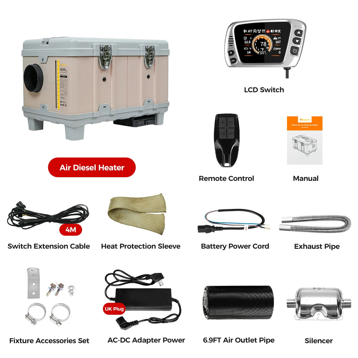 8KW Portable Diesel Air Heater with Self-Cleaning and Bluetooth App, High Altitude Mode for 12V/220V RV, Truck, and Van Applications