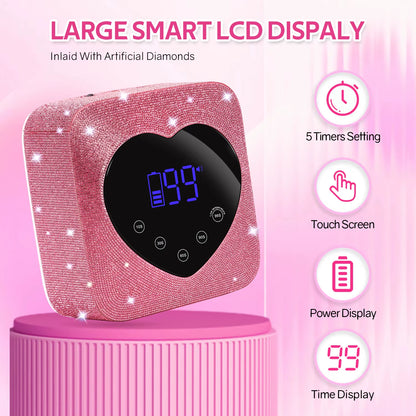 Rechargeable UV LED Nail Lamp 72W Cordless UV Light for Nails with Rhinestone Heart Shaped Manicure Pedicure Machine Nail Tools
