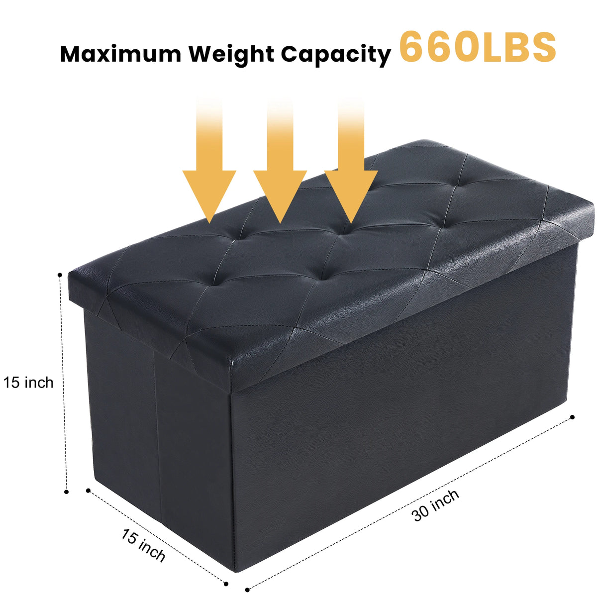 JHK 43-Inch Leather Folding Ottoman Storage Bench - Versatile Footstool and Toy Box with 660 lbs Capacity for Living Room and Bedroom Use