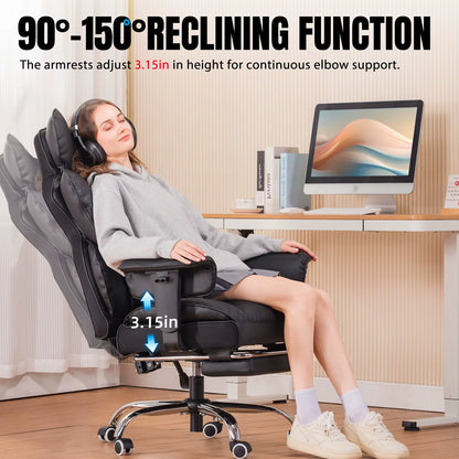 Ergonomic High-Back Leather Office Chair with Footrest and Adjustable Armrests