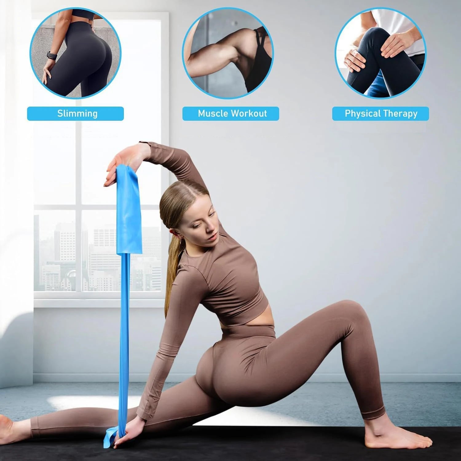 Red Yoga Pilates Resistance Band Long Training Stretch Bands for Physical Therapy Lower Body Home Gym Strength Elastic Exercise Band