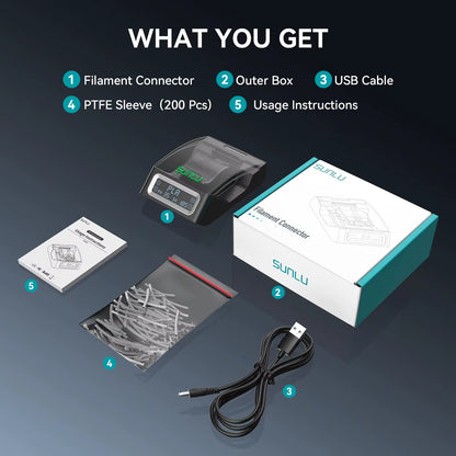 SUNLU Filament Connector for Pla/Petg/Tpu/Abs/Pa/Nylon Filament Splicer with 200Pcs PTFE Sleeve for 3D Printer Filament Heating