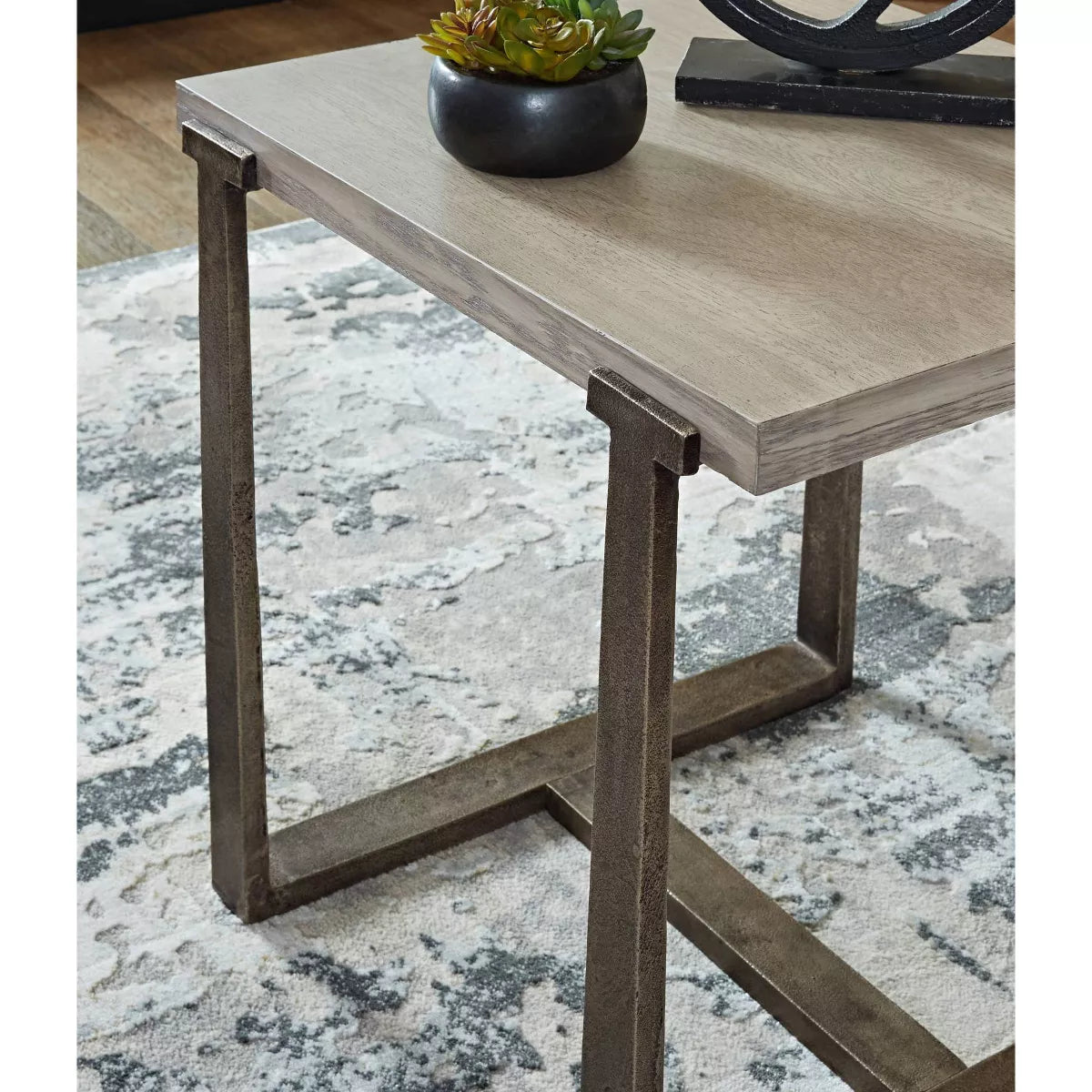 Dalenville Contemporary Square End Table in Black, Gray, Brown, and Beige - Aluminum and Veneer Accent Table