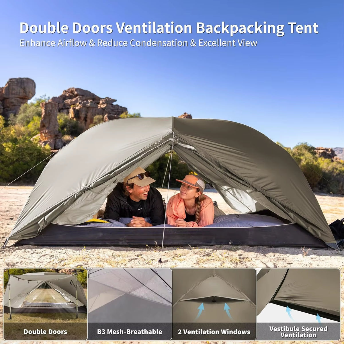 Naturehike Mongar PRO Ultralight Waterproof Tent for 1-3 Persons - 20D Nylon Camping and Backpacking Solution