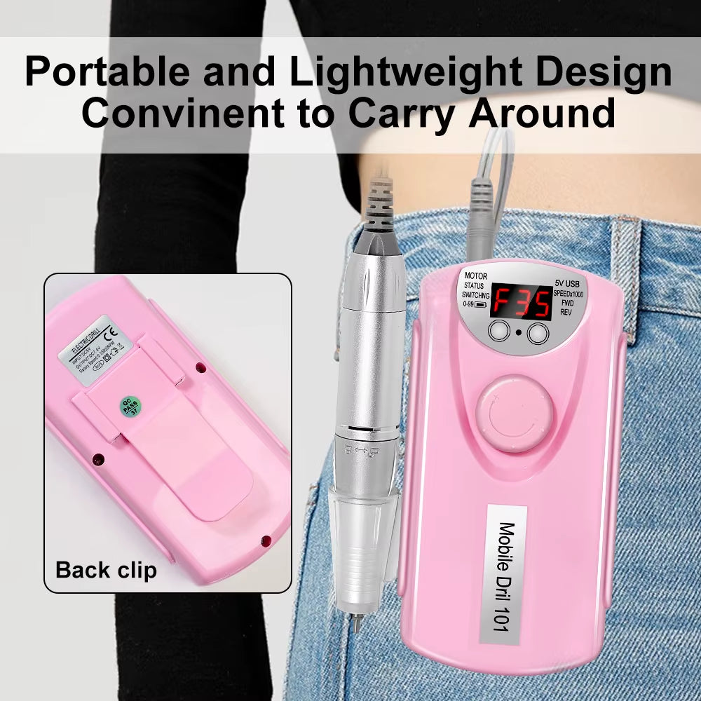 35000RPM Nail Drill Machine for Nails Rechargeable Manicure Low Noise Professional Electric Nail Drill Motor Polishe Sander Tool