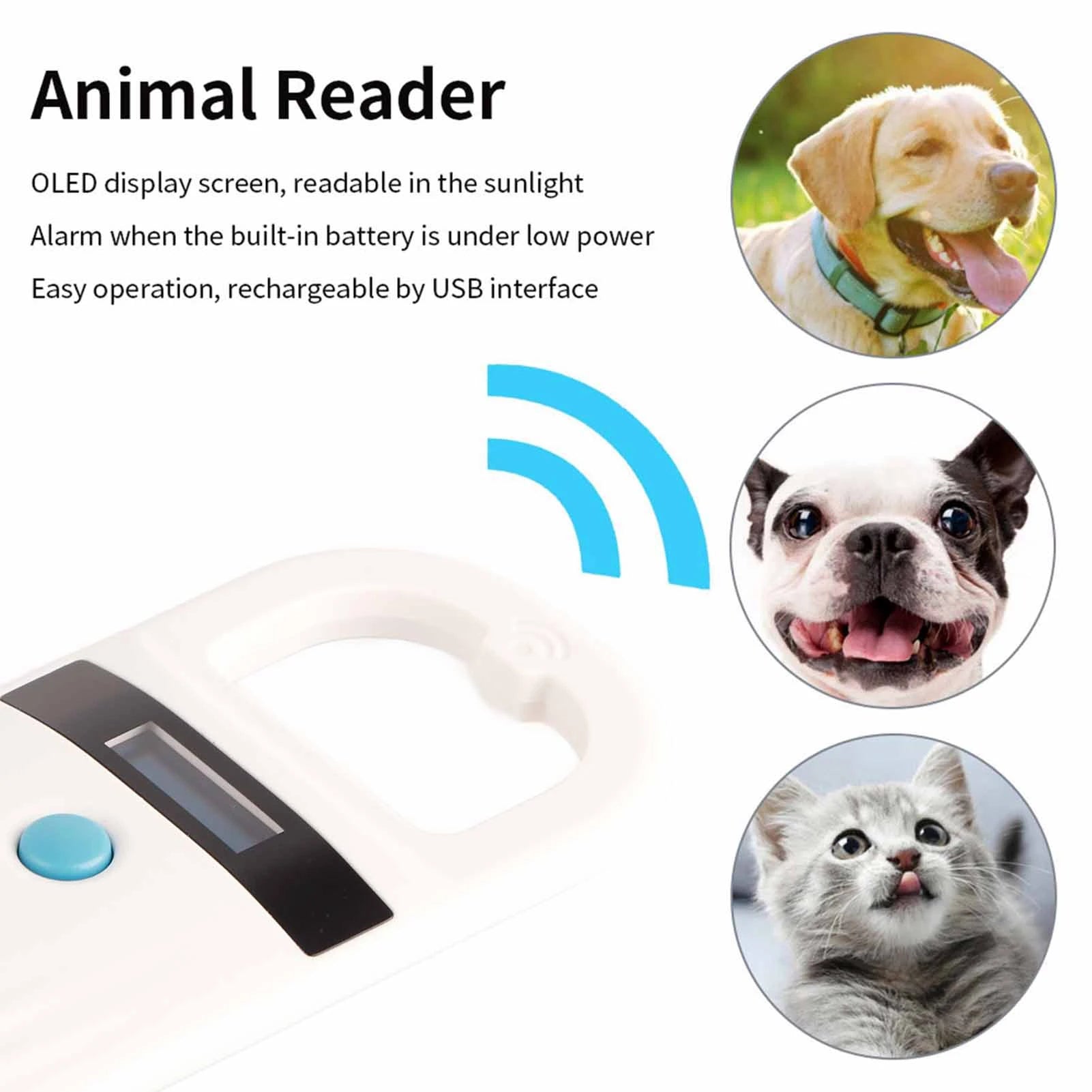 Rechargeable Animal Chip ID Scanner OLED Display Pet Tag Scanner USB Microchip Scanner with Alarm