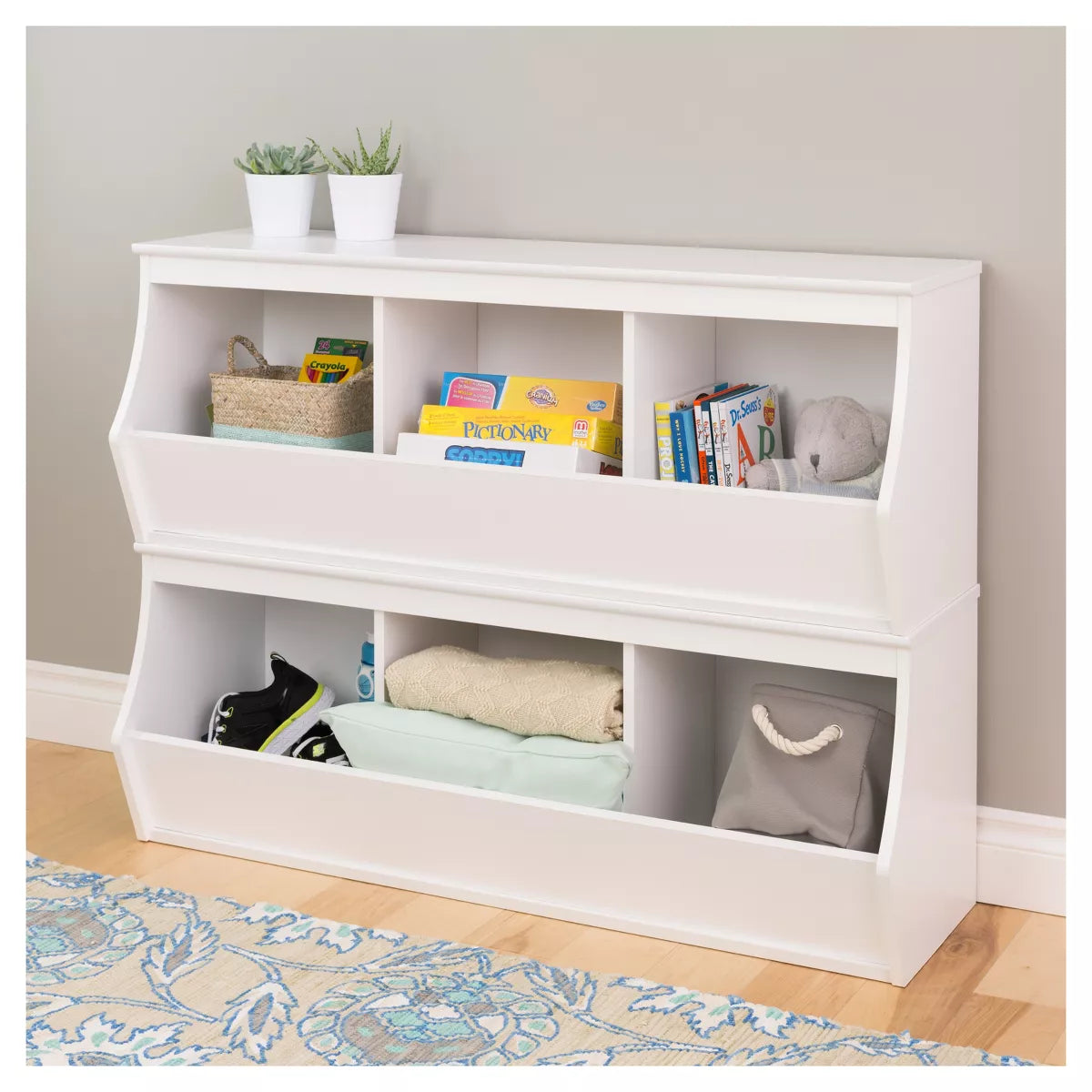Entryway Storage Cubbie with Six Bins - White Laminated Organizer with Metal Hardware and Particle Board Frame