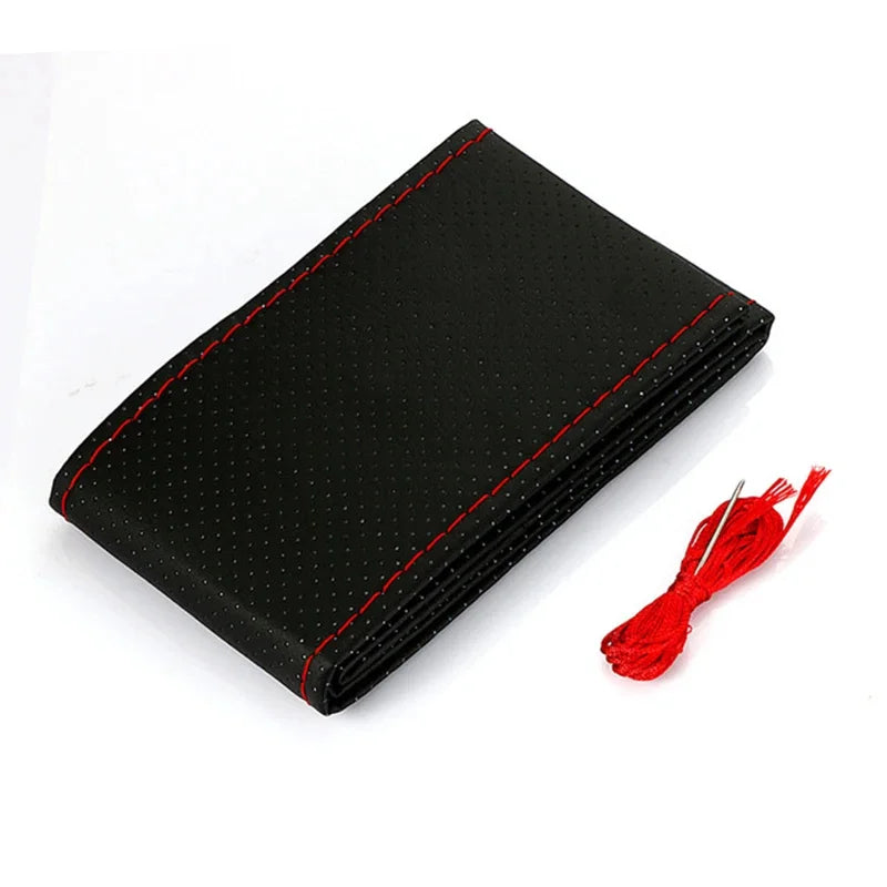 Premium Car Steering Wheel Cover Kit with Needles and Braided Thread - Two-Color DIY Soft Artificial Leather Auto Accessories