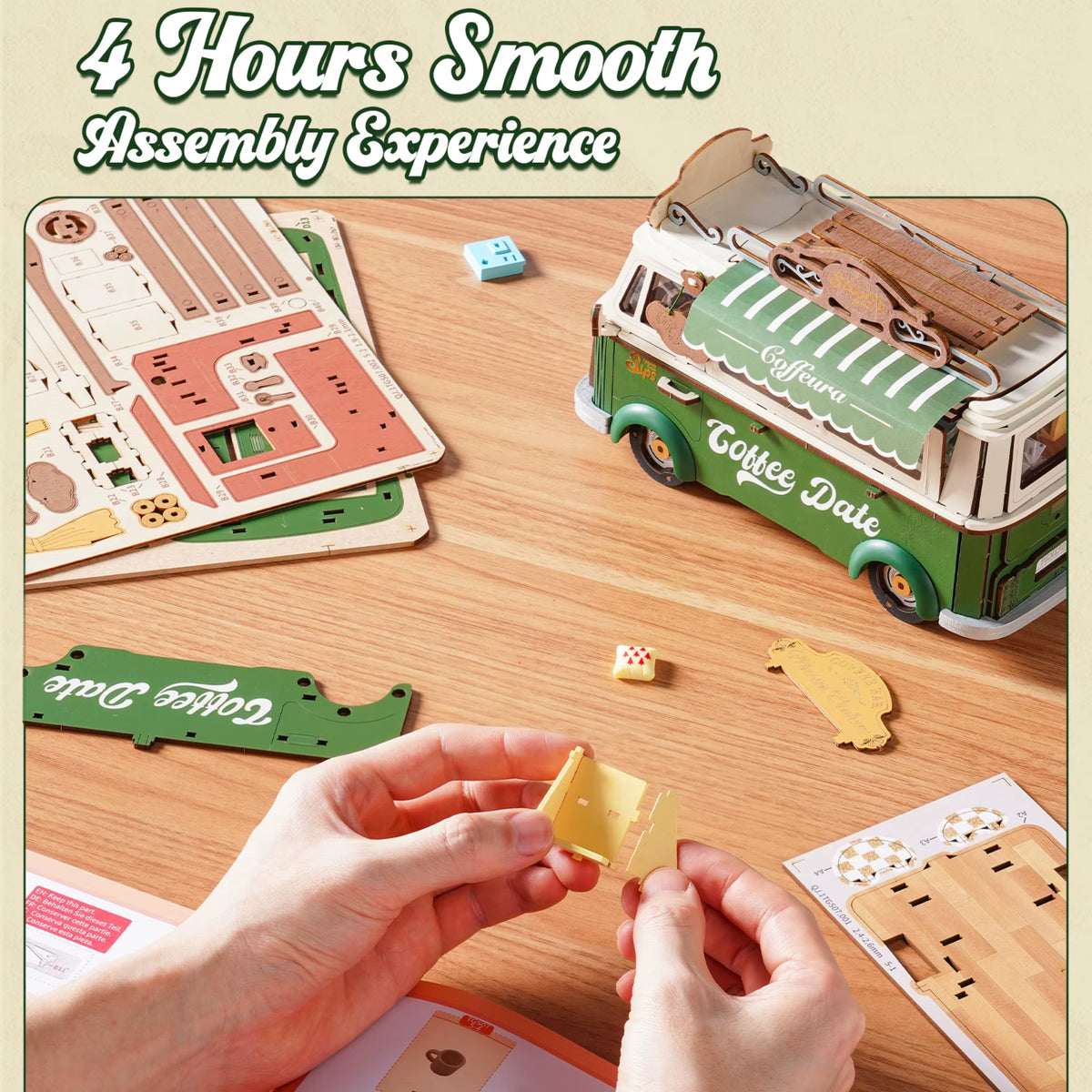 Rolife Wooden 3D Puzzle Leo's Coffee Truck Model Building Kit - DIY Miniature Dollhouse for Home Décor and Gift for Adults and Teens