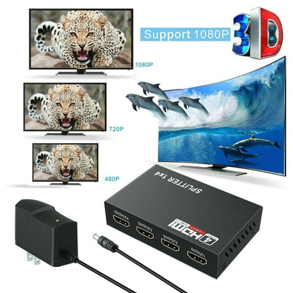 4 Port HDMI 4K Hub Multi Splitter & Amplifier for 3D HDTV 1080P 1X4 1 in 4 Out