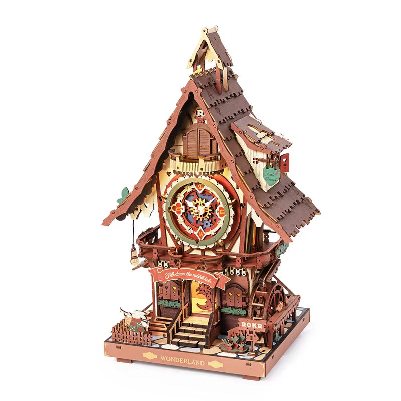 Robotime Rokr 3D Wooden Cuckoo Clock Puzzle Kit - Black Forest Style DIY Model for Kids and Adults