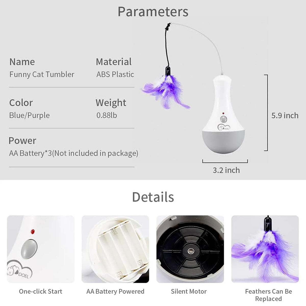 DOEL Interactive Cat Feather Teaser Toy - Automatic Indoor Play Gift for Kittens