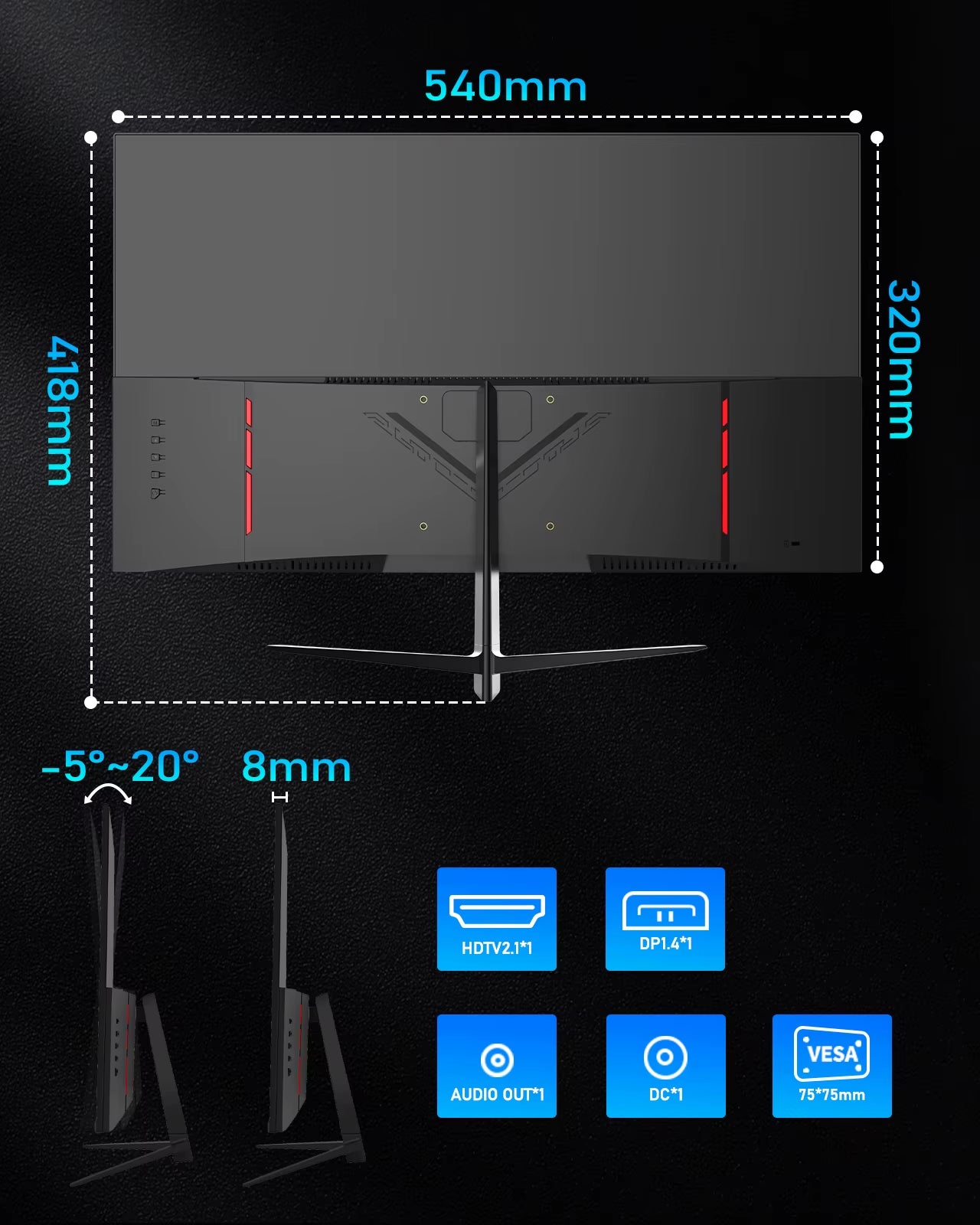 Fyhxele 24Inch 180Hz Gaming Monitor 1K FHD Computer Display 1Ms Response Time Eye Care Screen LCD Support HDR G-Sync VESA