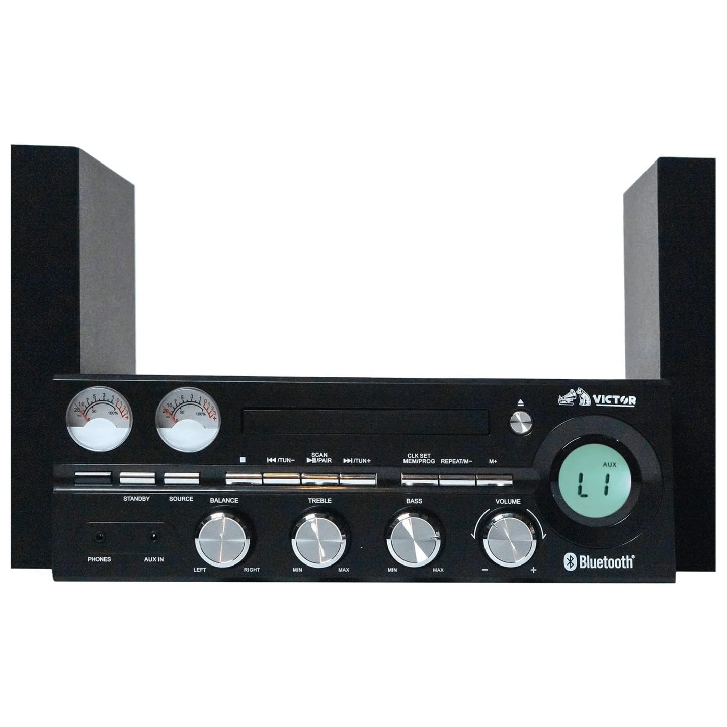 Victor Milwaukee 50W Desktop CD Stereo System W Bluetooth, CD Player & FM Radio