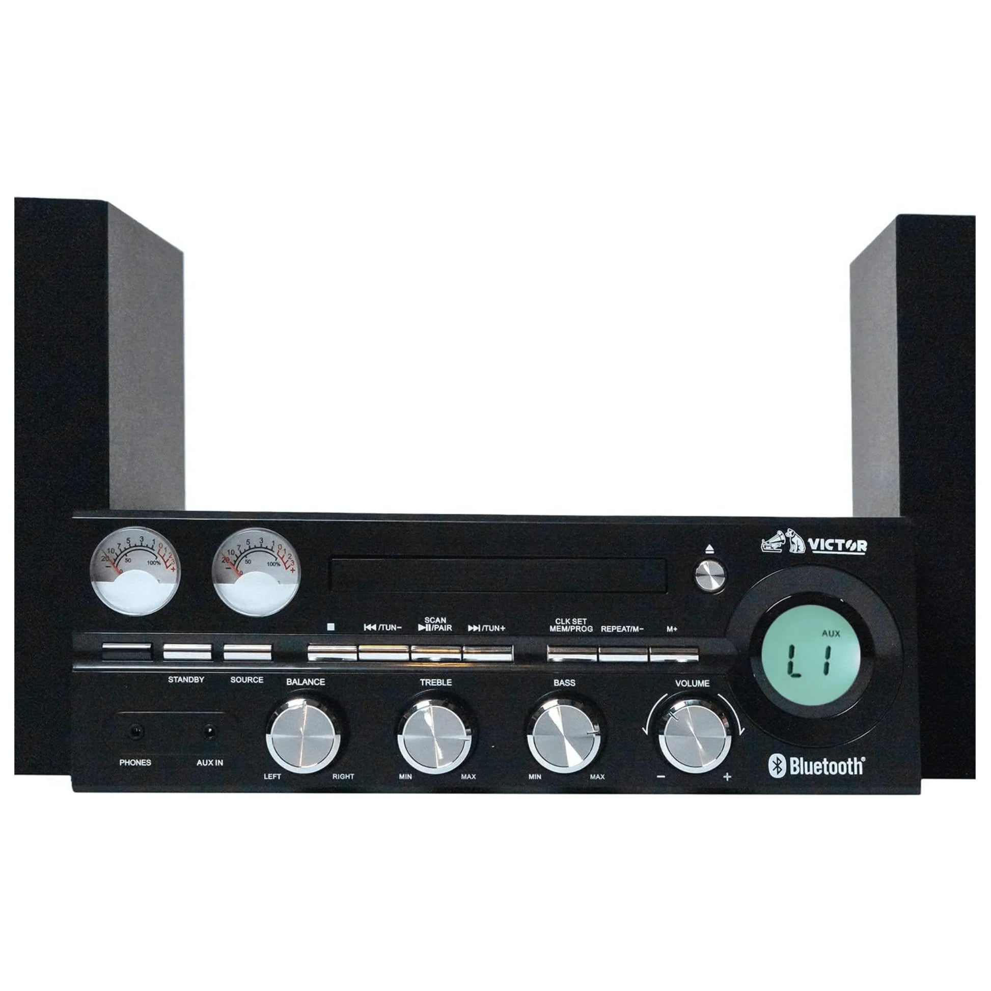 Victor Milwaukee 50W Desktop CD Stereo System W Bluetooth, CD Player & FM Radio