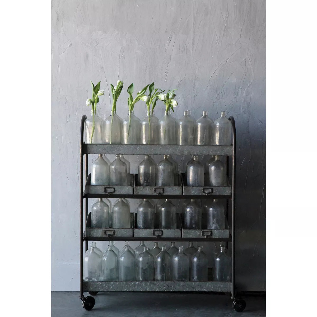 Metal 4-Tier Cart with 6 Bins on Casters: Rolling Utility Organizer, No Assembly Tools Needed