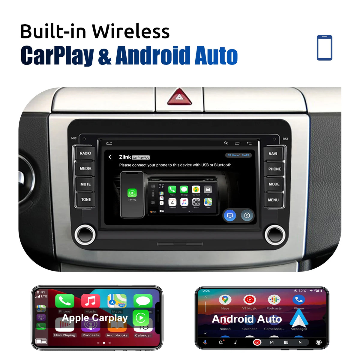 ESSGOO 7-Inch Android Car Stereo with 4G RAM, 64G Storage, Apple CarPlay, ChatGPT, GPS, WiFi, RDS, and Bluetooth Compatibility for VW Golf 5/6, Passat, Polo, Touran, Tiguan, Caddy, and EOS