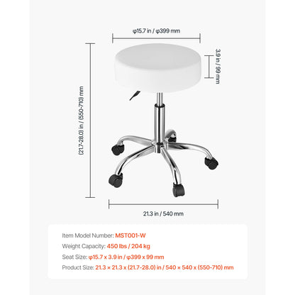 Succebuy Height Adjustable Rolling Stool with Wheels, 450 lbs Weight Capacity, Round Chair for Salon, Spa, and Tattoo Clinic