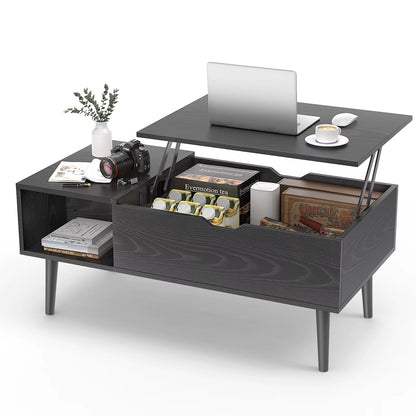 JHK Lift Top Coffee Table for Living Room - 39.37" x 19.7" Adjustable Wood Table with Storage Shelf