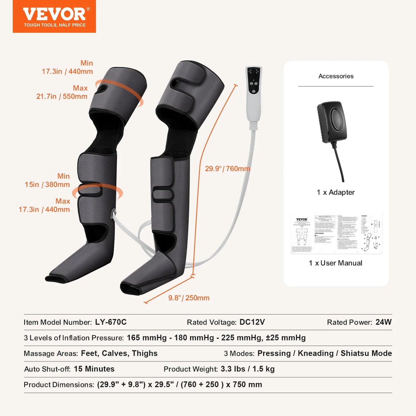 Full Leg Massager, Air Compression Leg Massager for Foot Calf Thigh Knee, 3 Modes & 3 Intensities, Leg Compression Massage Boots