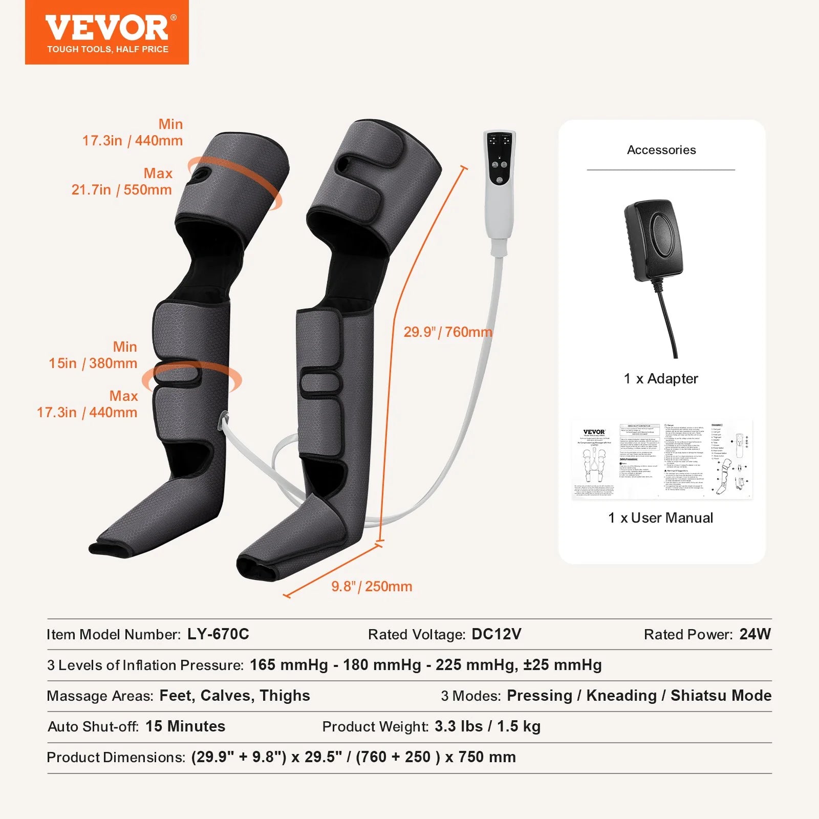 Full Leg Massager, Air Compression Leg Massager for Foot Calf Thigh Knee, 3 Modes & 3 Intensities, Leg Compression Massage Boots