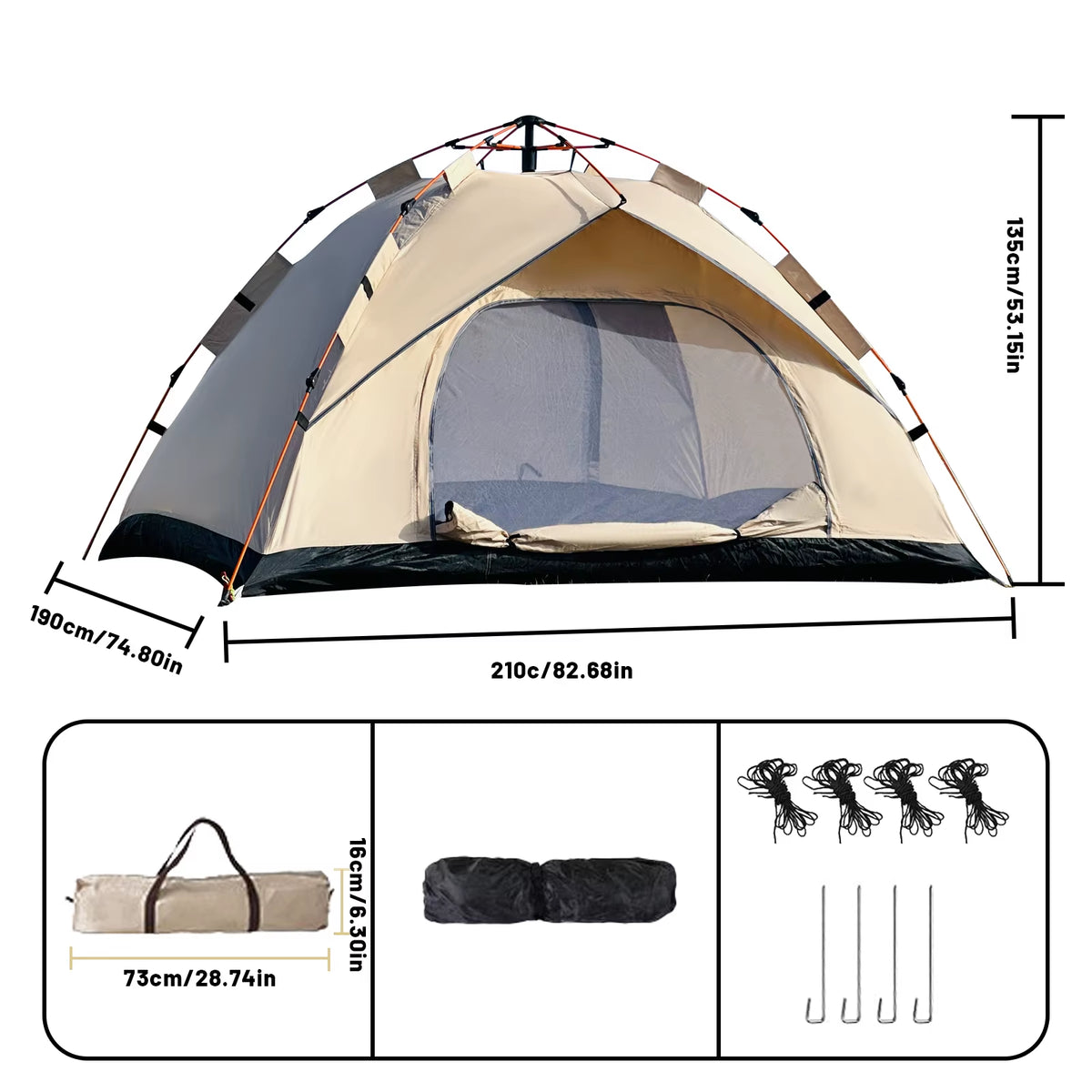 PAKICETUS Windproof Camping Tent for 2-4 Persons, Lightweight and Easy to Set Up, Ideal for Family Outdoor Adventures