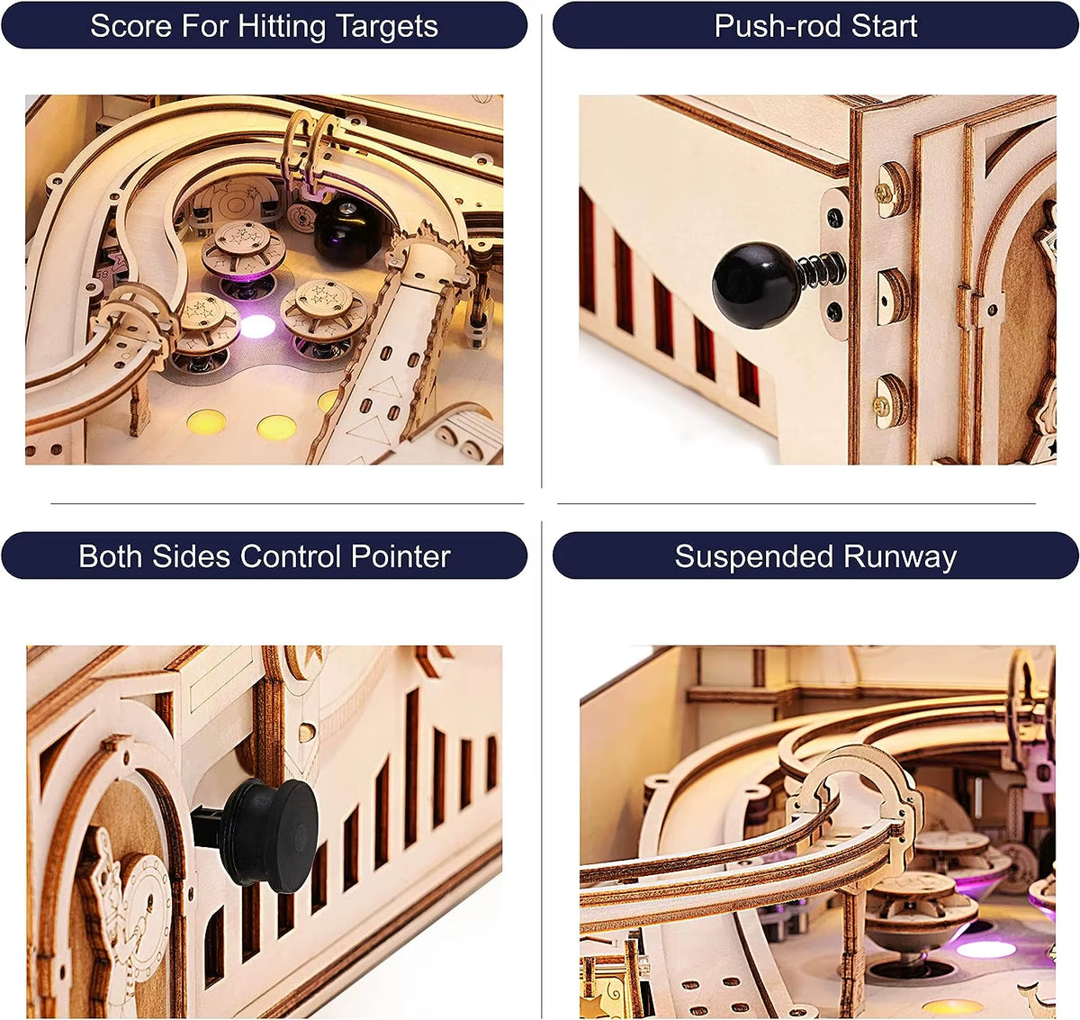 Robotime 3D Pinball Machine Puzzle - Engaging Mechanical Wooden Model Building Kit for Adults and Teens Aged 14+