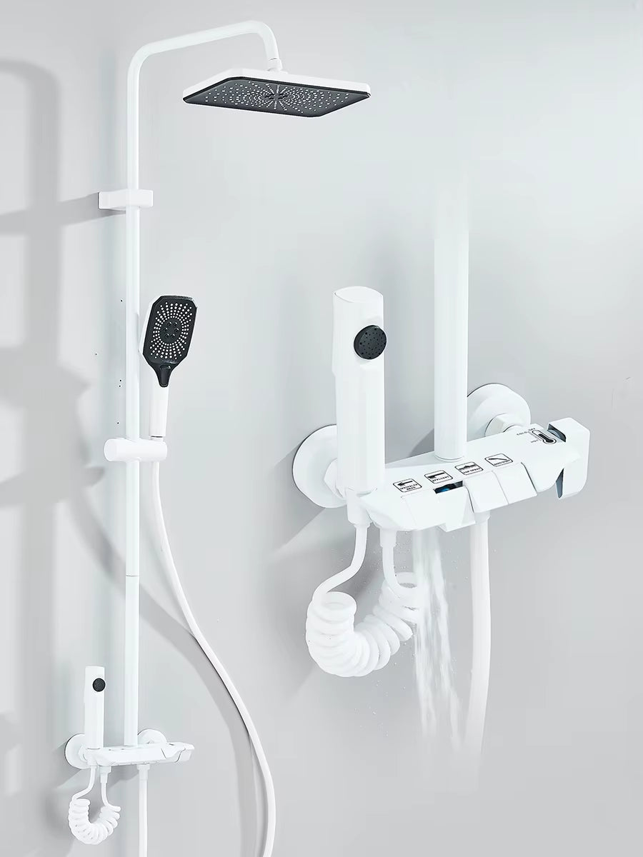 4-Way Piano Shower System with Rain Shower Bidet Faucet Hot Cold Water Mixer for Bathroom Shower Kit