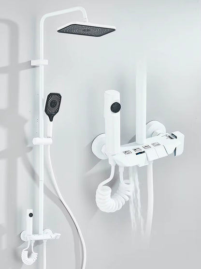 4-Way Piano Shower System with Rain Shower Bidet Faucet Hot Cold Water Mixer for Bathroom Shower Kit