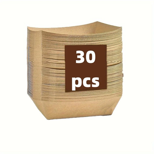 100Pcs Kraft Paper Food Tray Heavy-Duty Food Boat Trays Disposable Service Basket for Snacks Fries Tacos BBQ Party Tableware Set