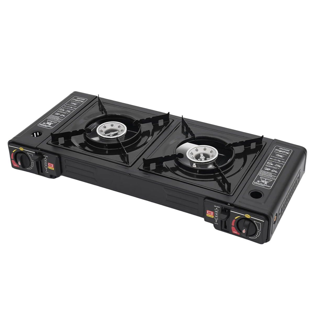 Portable Dual Burner Gas Stove with Piezo Ignition and Carrying Case - 2x2500W High Power LPG/Butane for Camping, Picnics, and Parties