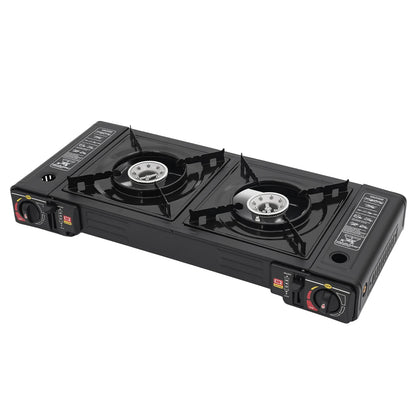 Portable Dual Burner Gas Stove with Piezo Ignition and Carrying Case - 2x2500W High Power LPG/Butane for Camping, Picnics, and Parties