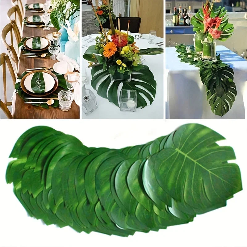 10Pcs Hawaii Artificial Palm Leaf Turtle Back Leaf Jungle Beach Theme Party Flower Arrangement Mat Accessories Cup Mat