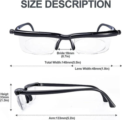 Dial Adjustable Glasses Variable Focus for Reading Distance Vision Eyeglasses US