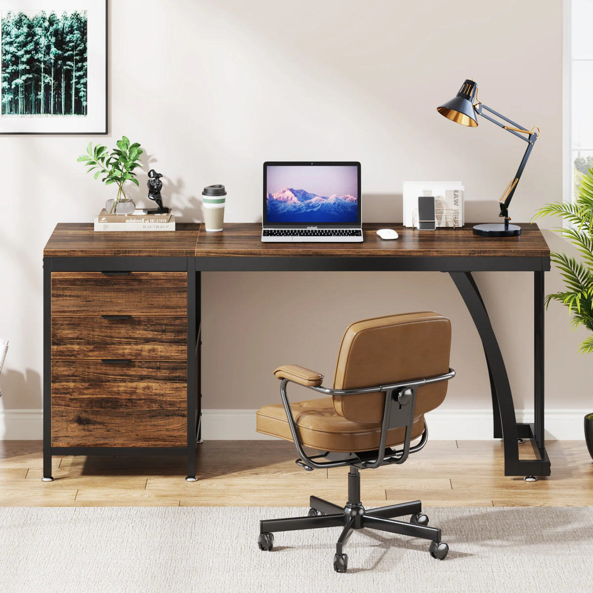 Tribesigns 59-Inch Industrial Computer Desk with Reversible 3-Drawer Storage for Study and Workstation