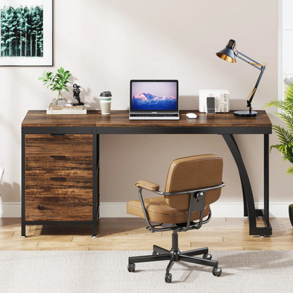 Tribesigns 59-Inch Industrial Computer Desk with Reversible 3-Drawer Storage for Study and Workstation