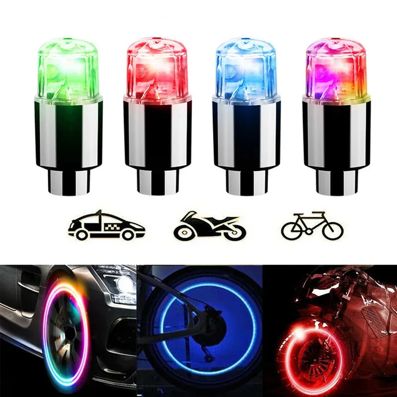 Durable Tire Valve Cap Lights - 2/4/8 Pack for Cars, Motorcycles, and Bicycles