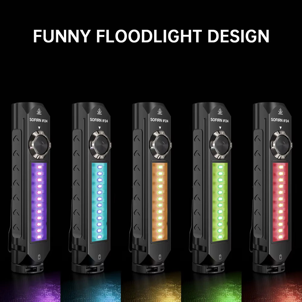 IF24 RGB Light SST40 2000Lm Powerful LED Flashlight 5V 2A 18650 USB C Rechargeable Torch IP66 Waterproof with Magnetic