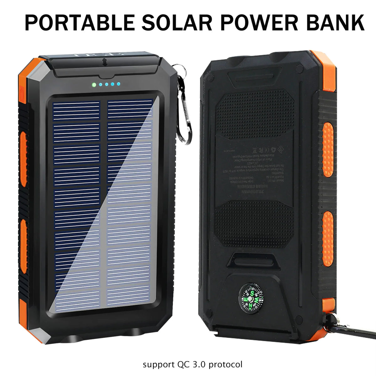 20,000mAh Solar Power Bank - High Capacity Portable Charger with Fast Charging, Built-In Li-Polymer Battery, and LED Light for iPhone and Samsung Devices