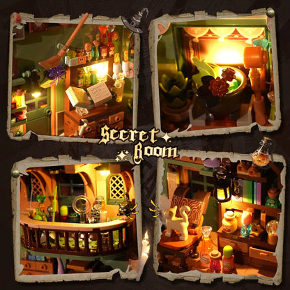 Magic Potion Book Nook Building Set with LED Light - DIY Bookend for Home Decor, Miniature House Brick Model for Adults and Kids